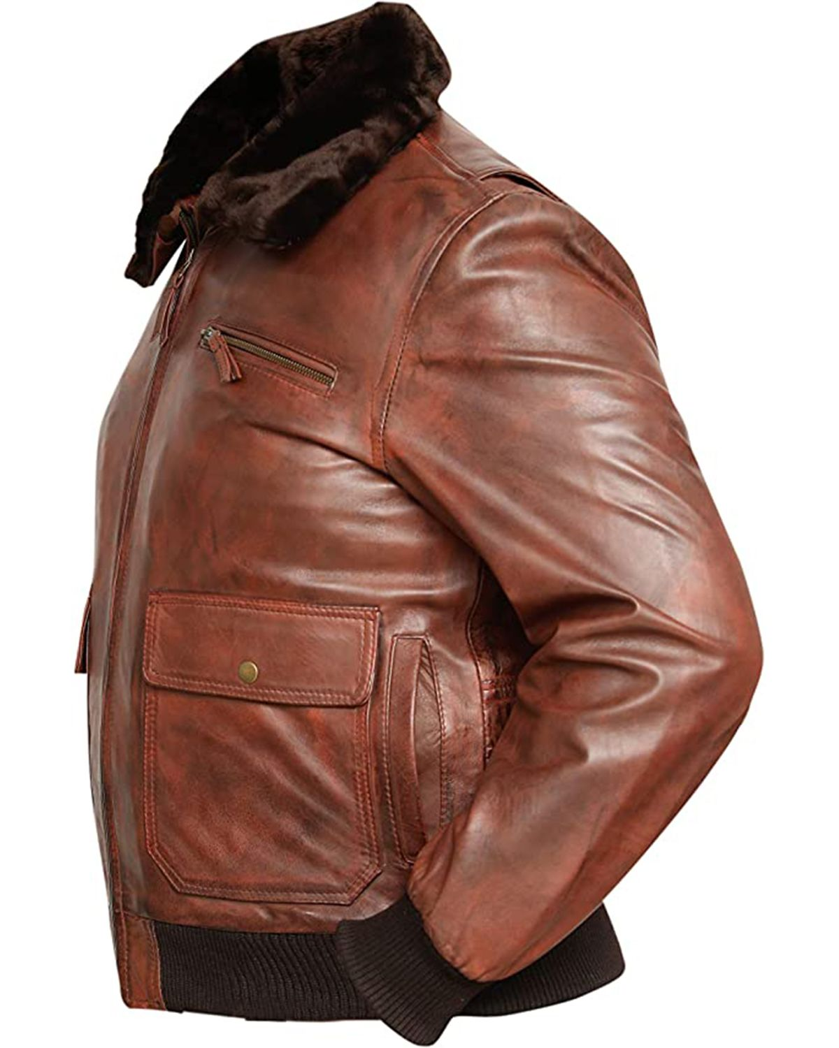 Mens G-1 Navy Distressed Brown Bomber Aviator Real Leather Jacket