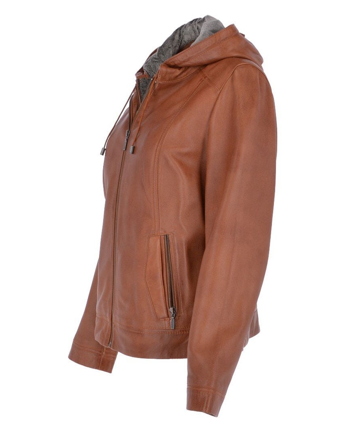 Womens Two-In-One Leather Hooded Jacket