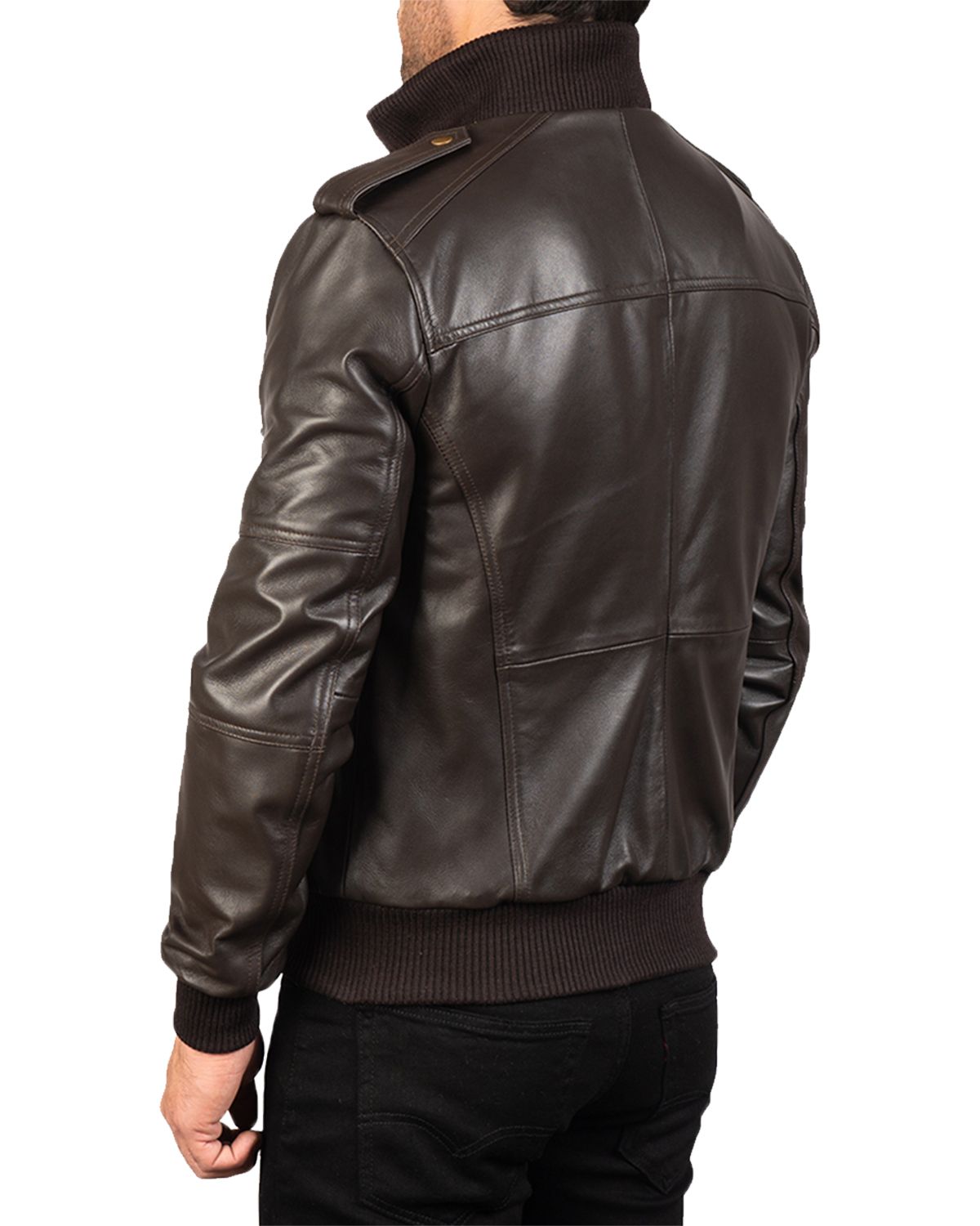 Mens Shadow Brown Bomber Leather Jacket