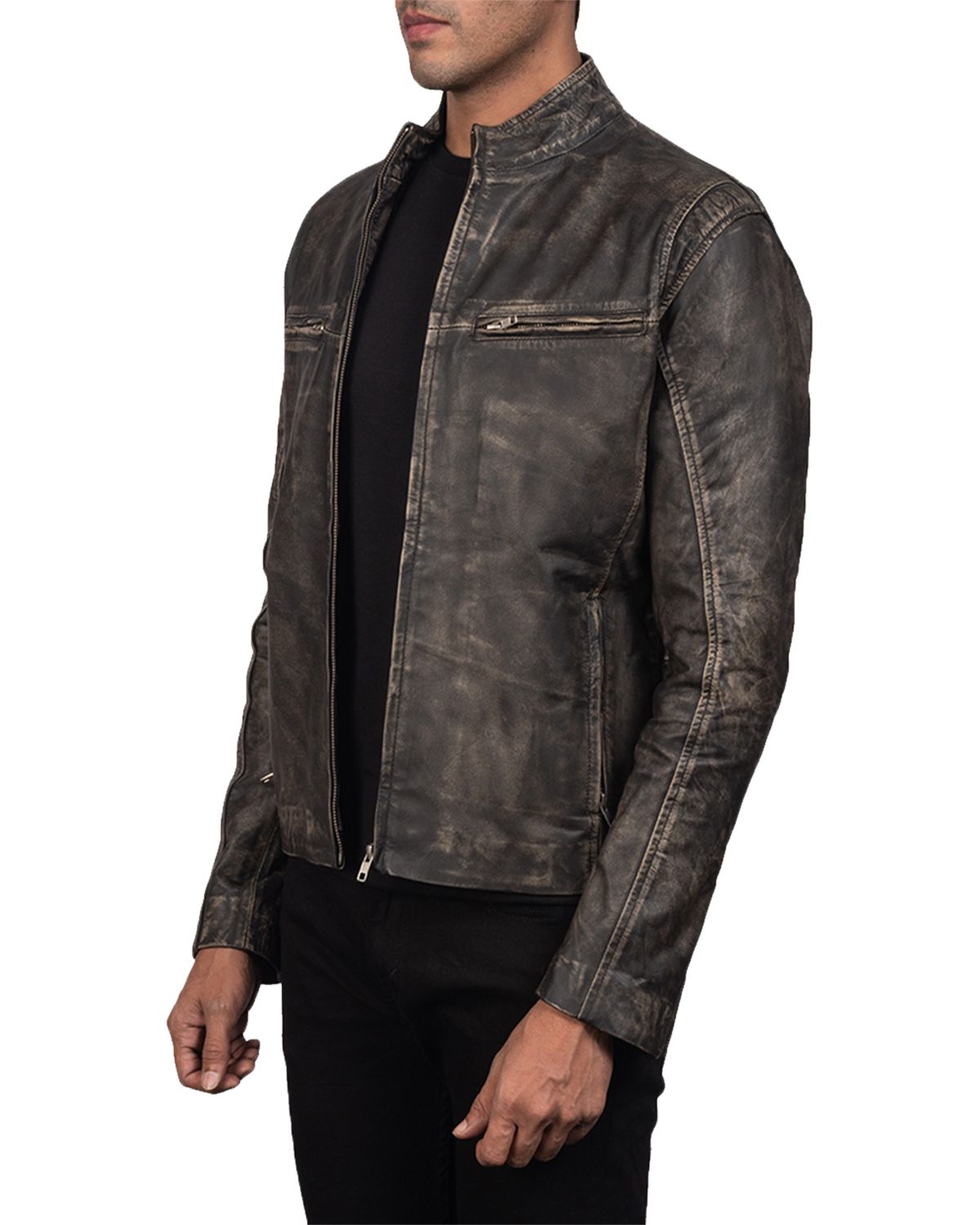 Mens Distressed Brown Biker Genuine Sheepskin Leather Jacket