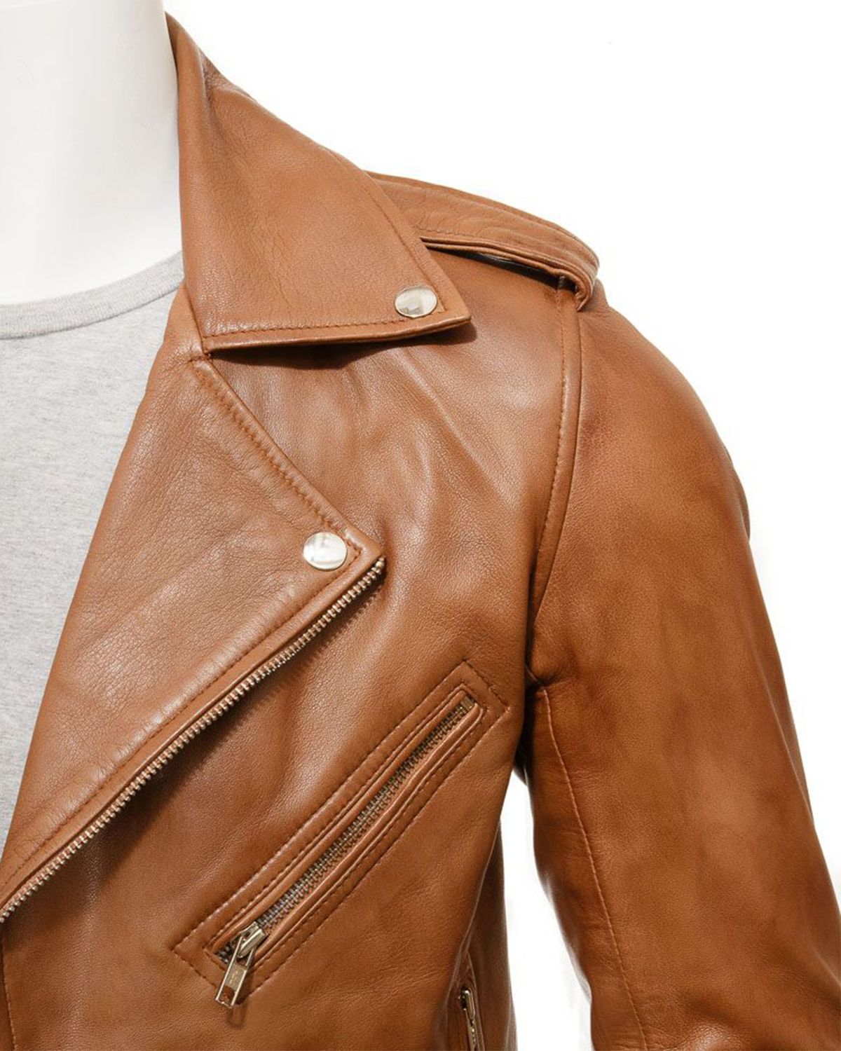 Mens Classic Brando Style Tan Biker Leather Jacket