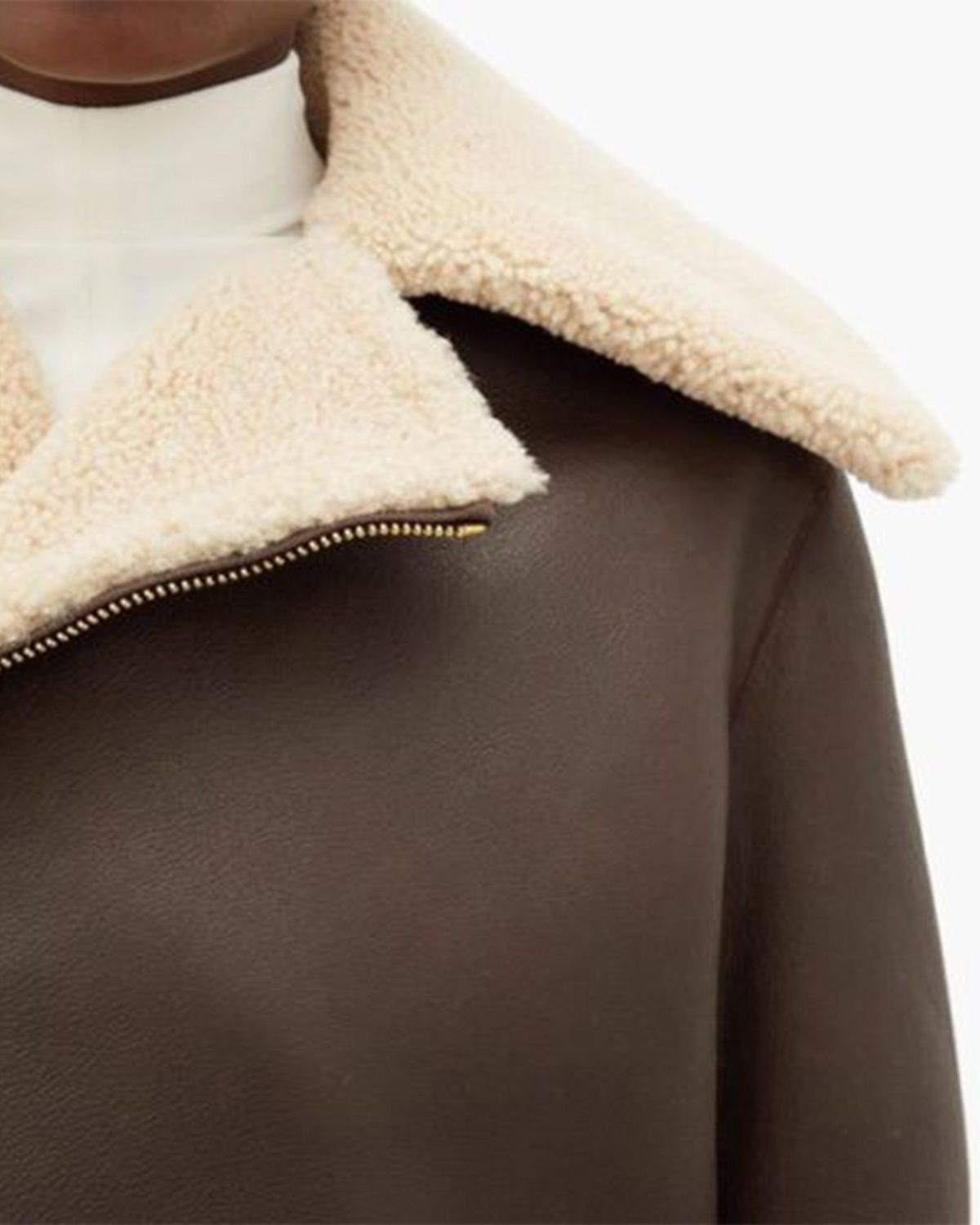 Womens Chocolate Brown Faux Shearling Real Sheepskin Leather Jacket