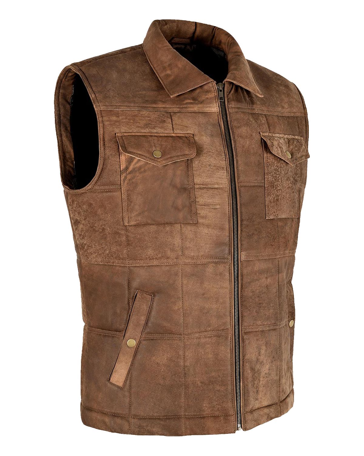 Mens Vintage Brown Body Warmer Leather Vest