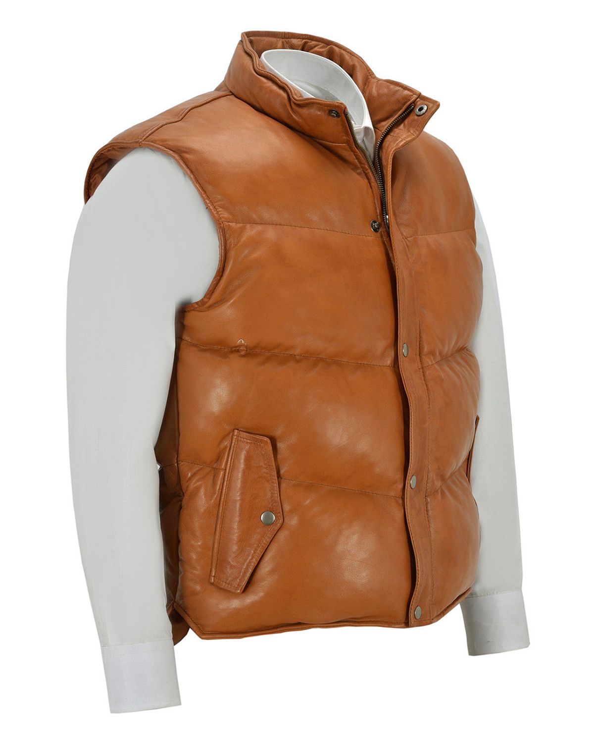 Mens Puffer Padded Style Leather Vest