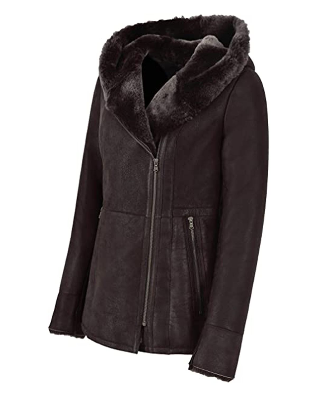 Womens Hooded Fur Shearling Long Jacket