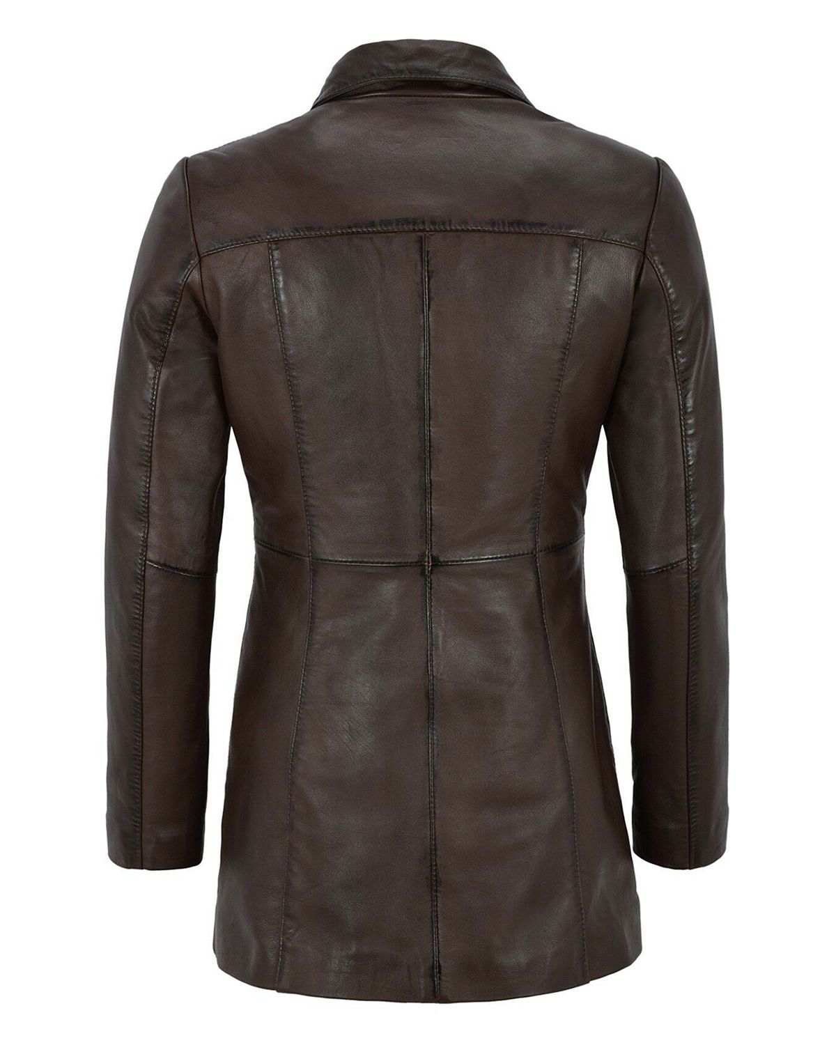 Womens Gothic Style Mid Length Real Sheepskin Leather Coat