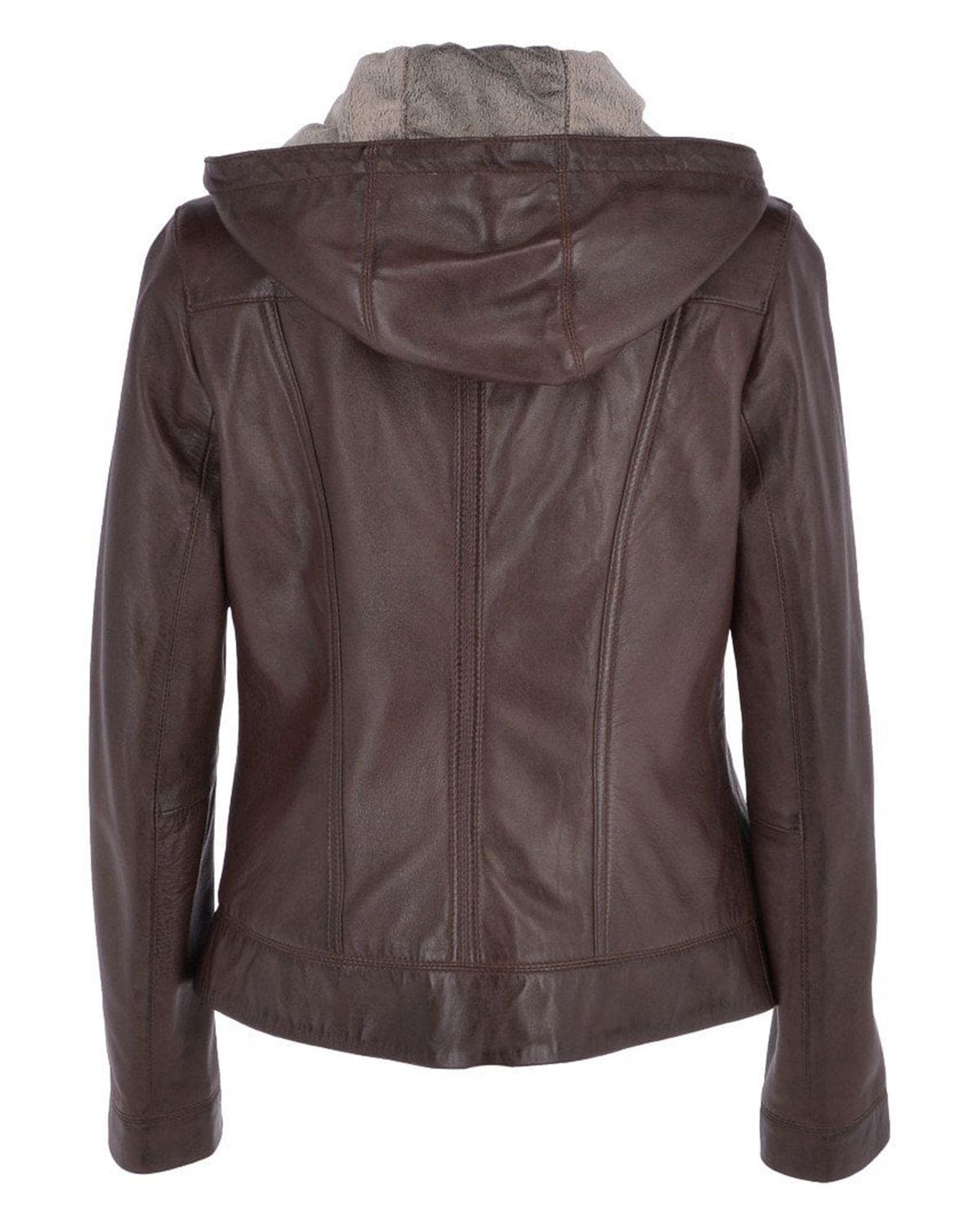 Womens Two-In-One Leather Hooded Jacket
