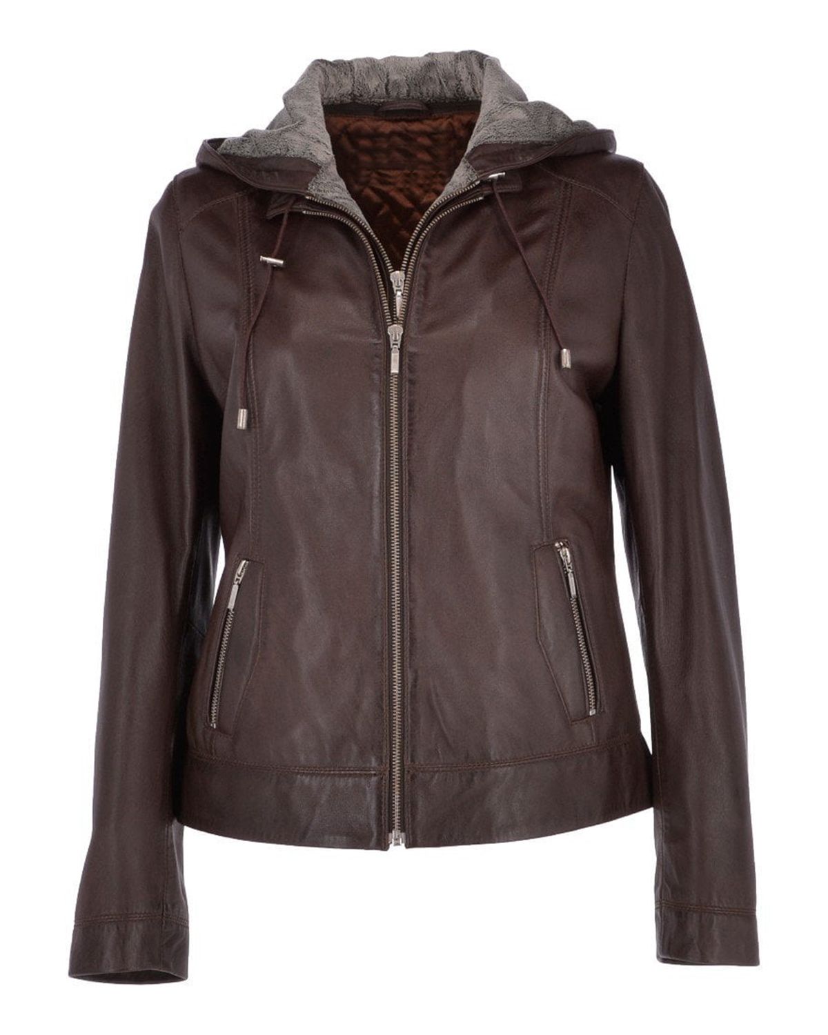 Womens Two-In-One Leather Hooded Jacket