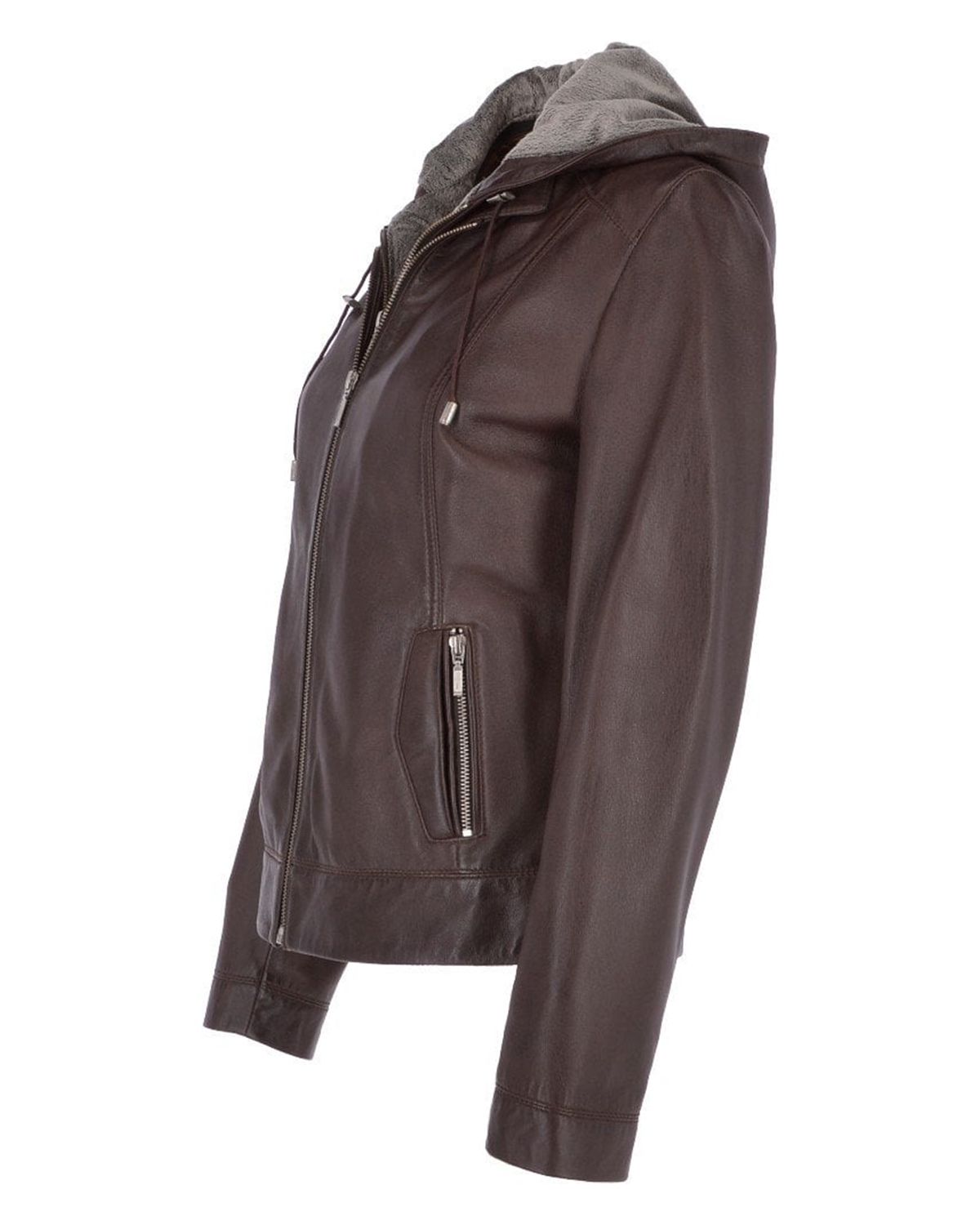 Womens Two-In-One Leather Hooded Jacket