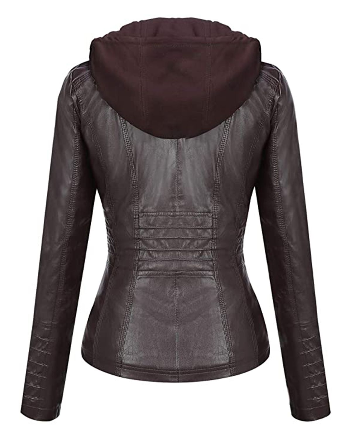 Womens Removable Hood Slim Fit Biker Real Leather Jacket