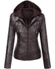 Womens Removable Hood Slim Fit Biker Real Leather Jacket