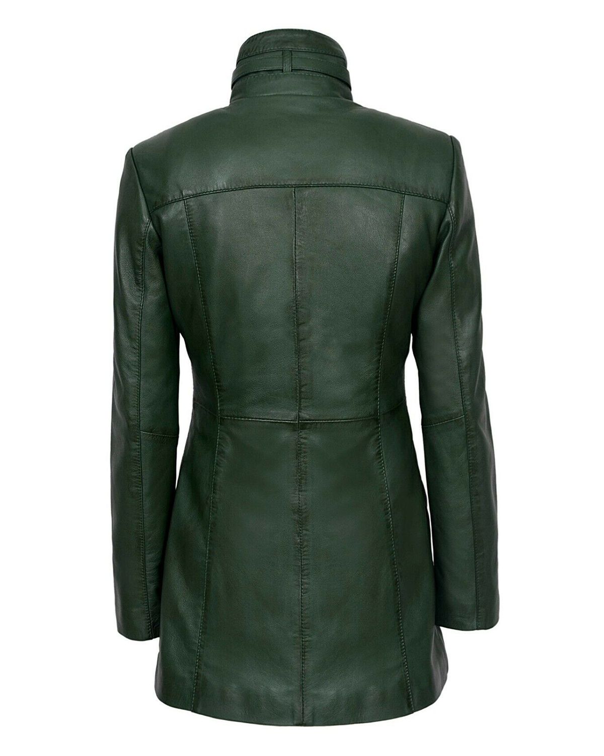 Womens Gothic Style Mid Length Real Sheepskin Leather Coat