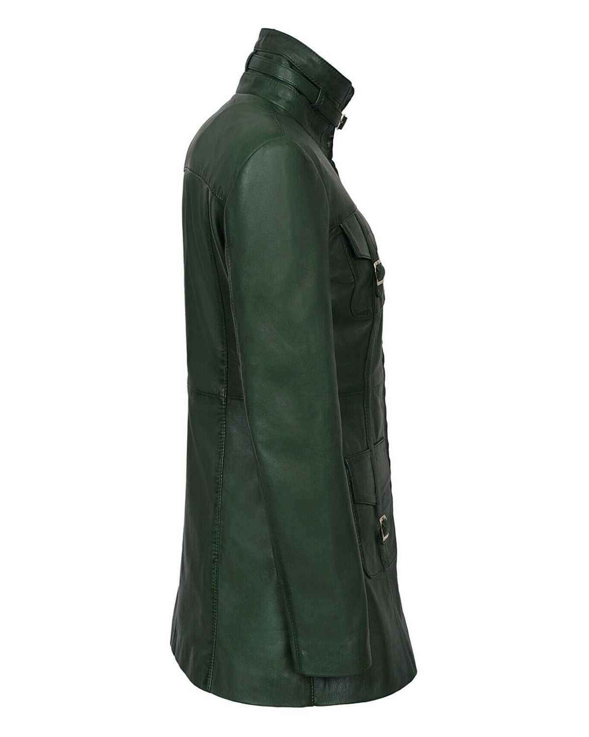 Womens Gothic Style Mid Length Real Sheepskin Leather Coat