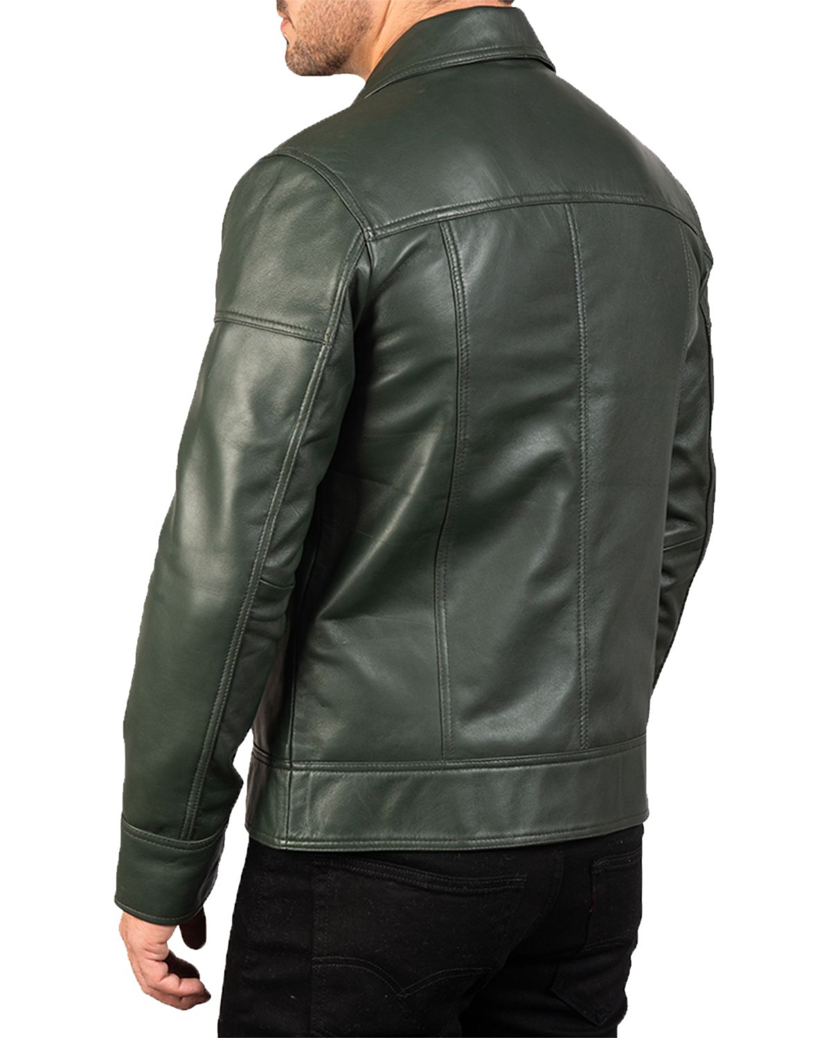 Mens Green Biker Real Leather Jacket