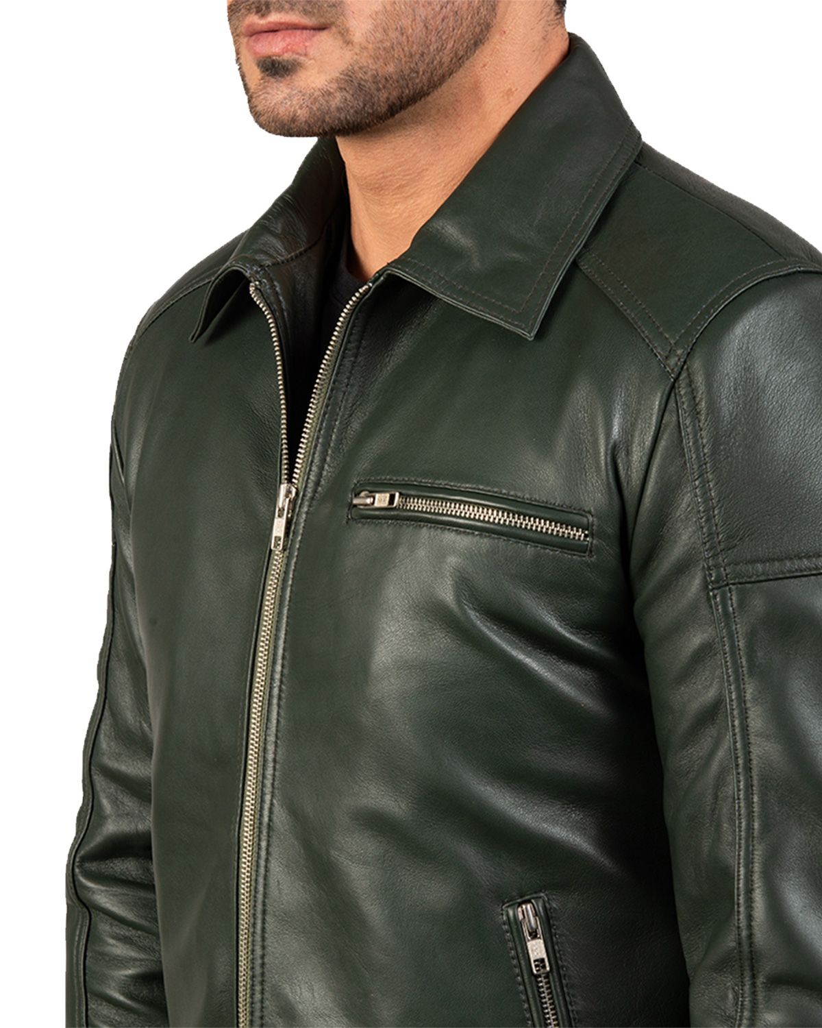 Mens Green Biker Real Leather Jacket