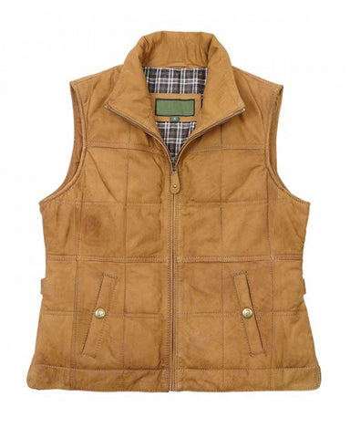 Womens  Tan Brown Stylish Leather Gilet