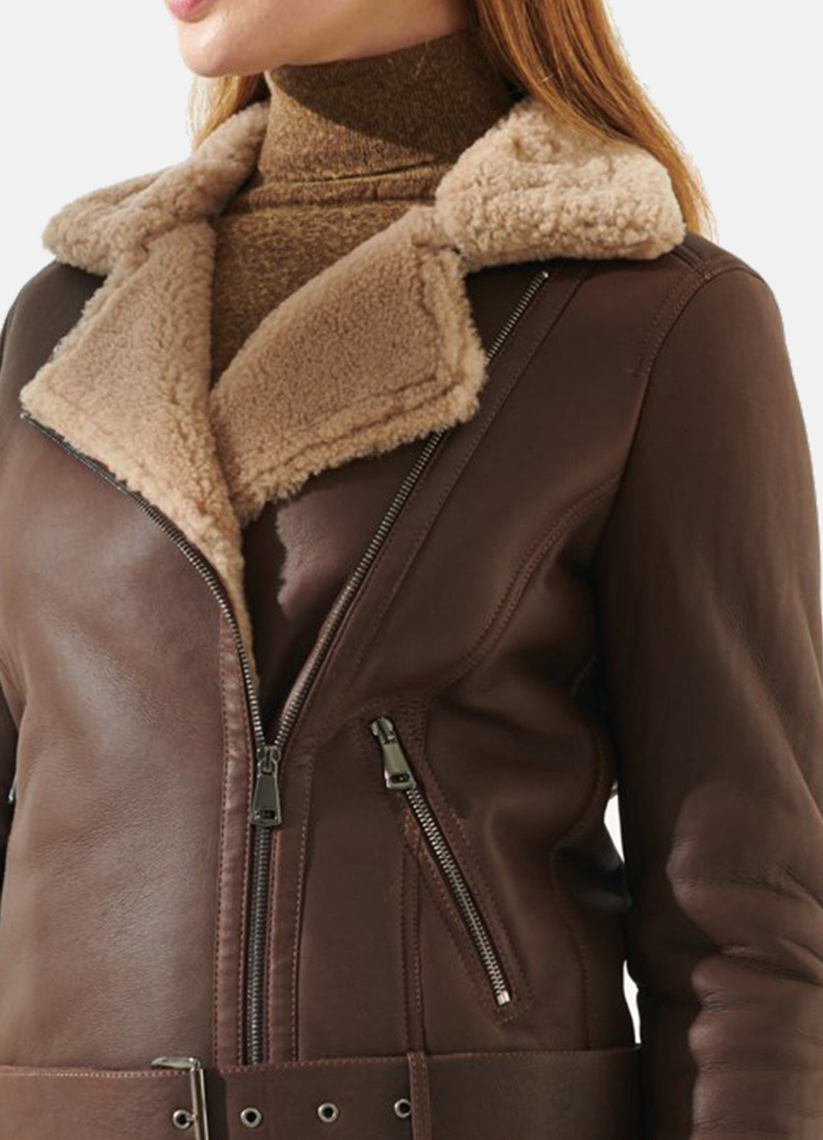 Womens Chocolate Brown Shearling Leather Jacket