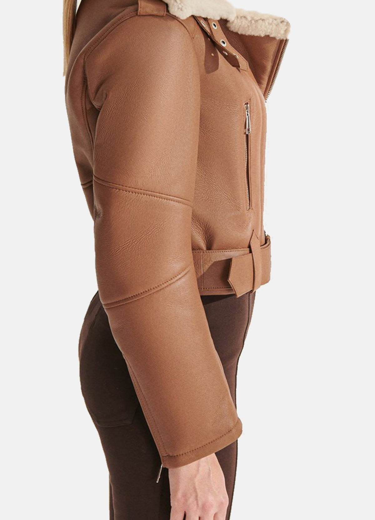 Womens hort Length Tan Shearling Leather Jacket