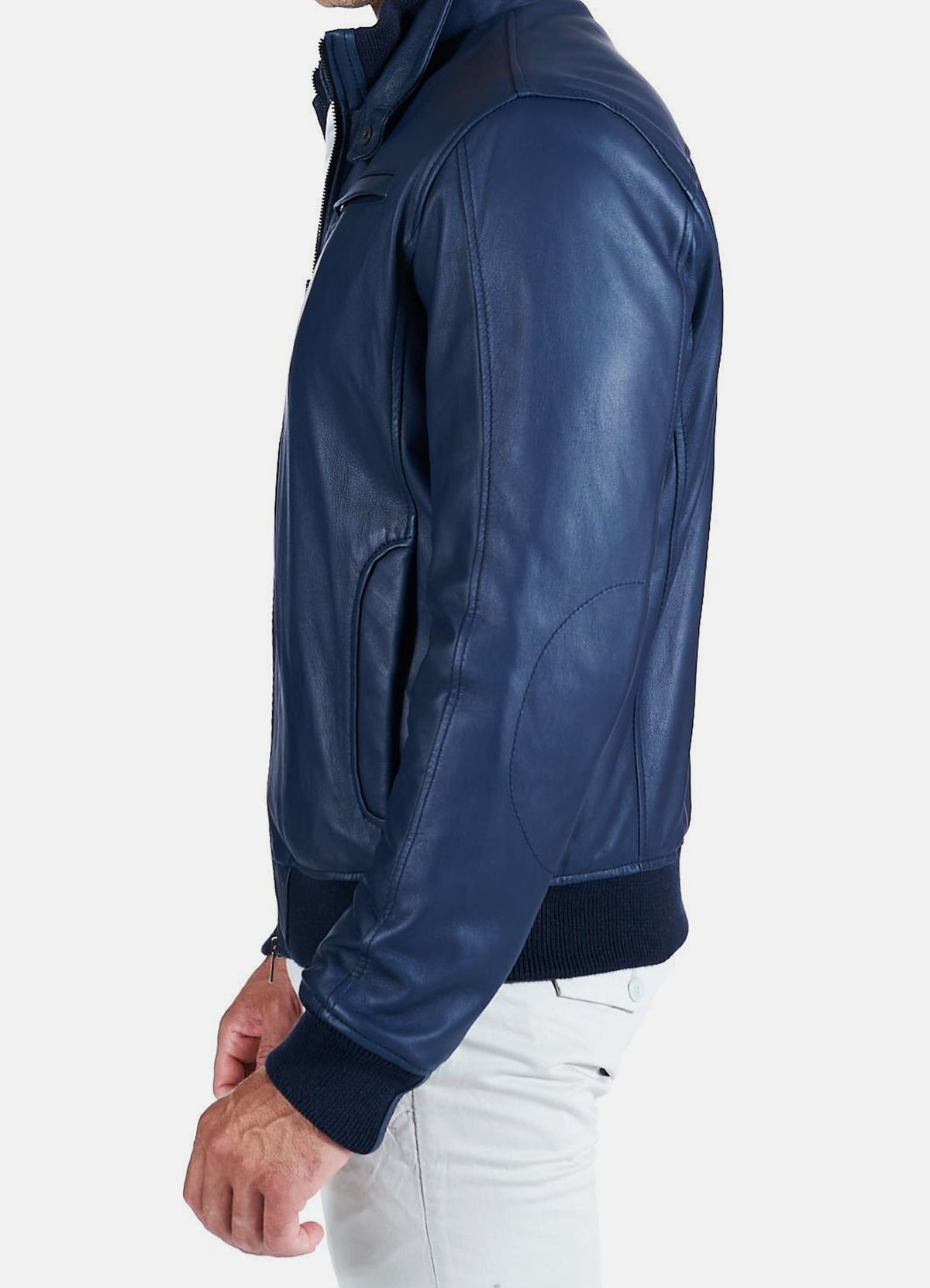 Mens hiny Blue Bomber Leather Jacket