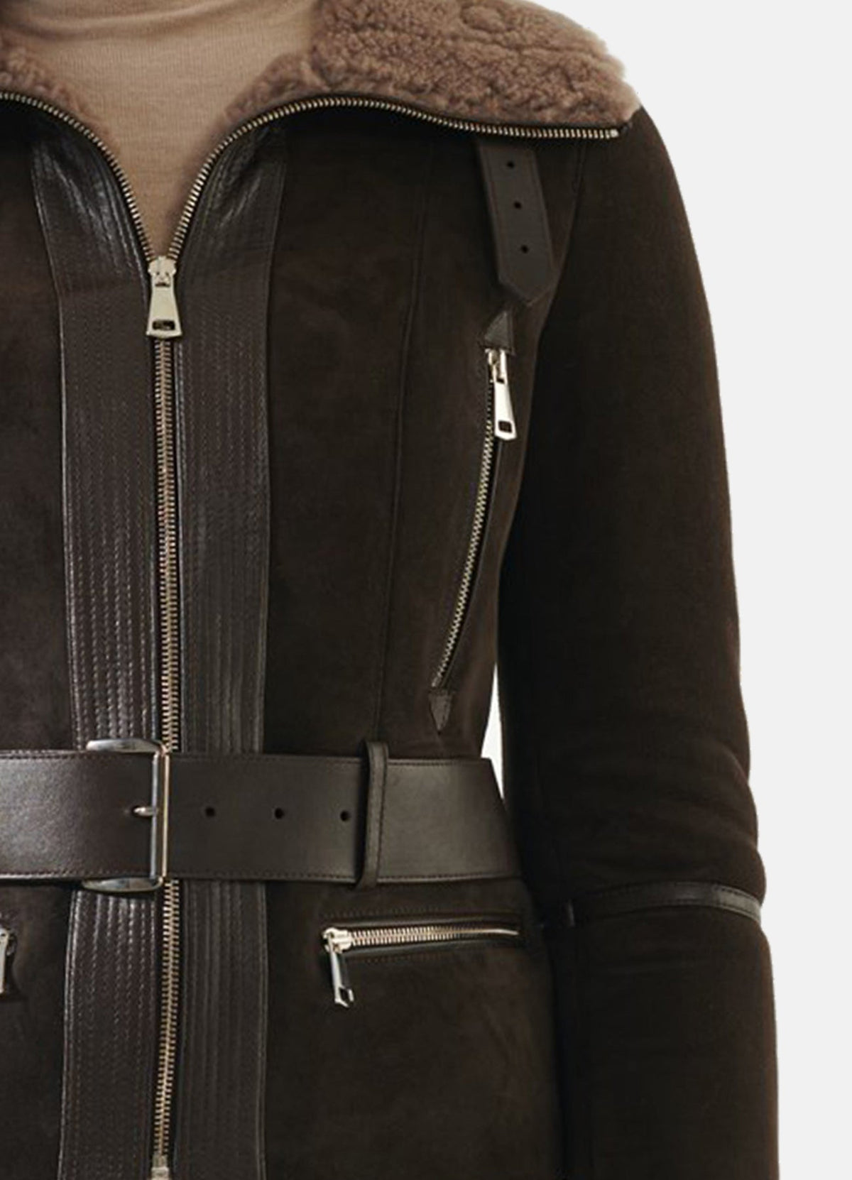 Womens Choco Brown Shearling Leather Jacket