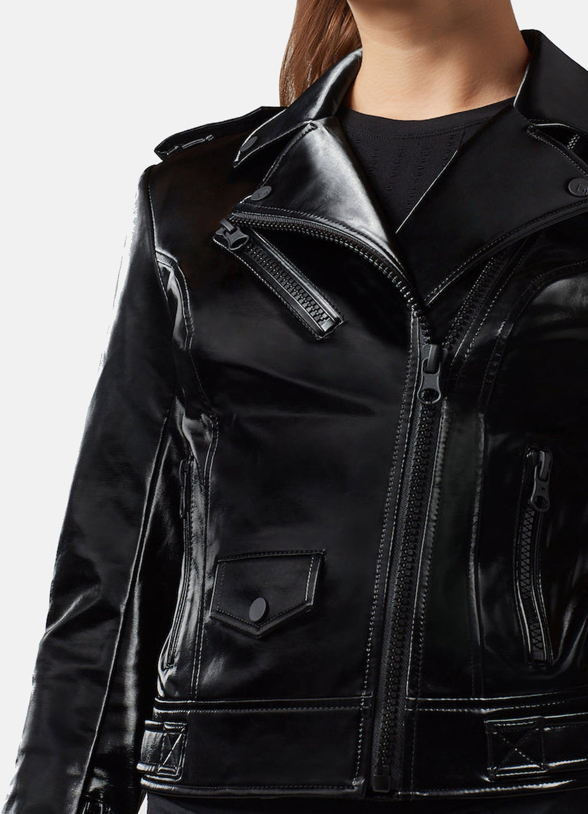 Womens hiny Black Biker Faux Leather Jacket