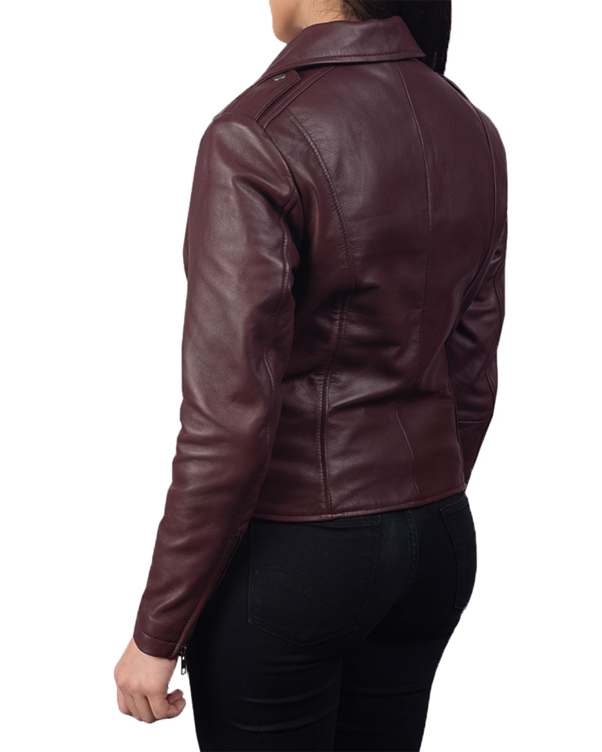 Womens Notch Collar Stylish Biker Leather Jacket
