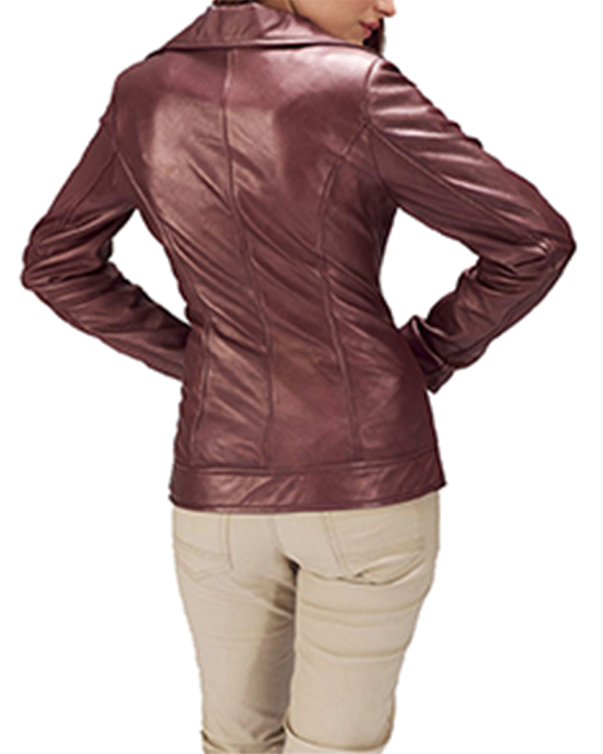 Womens Maroon Biker Leather Jacket