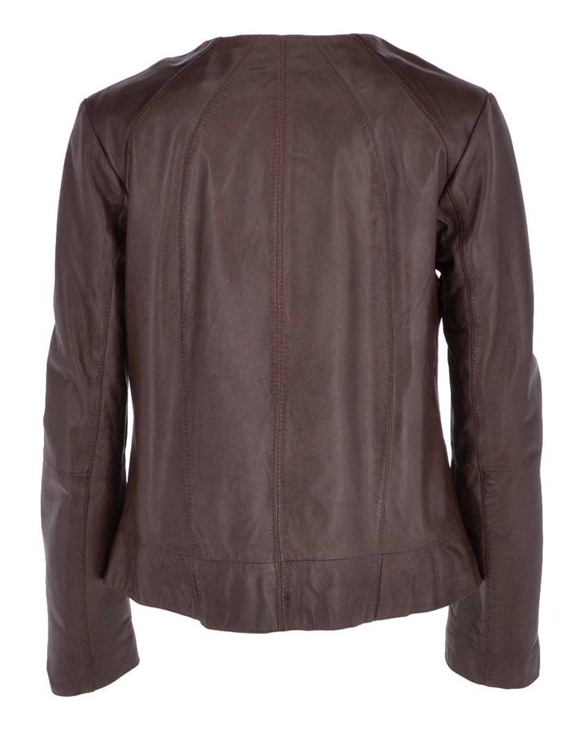 Womens Stylish Collarless Genuine Sheepskin Leather Jacket