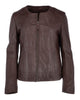 Womens Stylish Collarless Genuine Sheepskin Leather Jacket