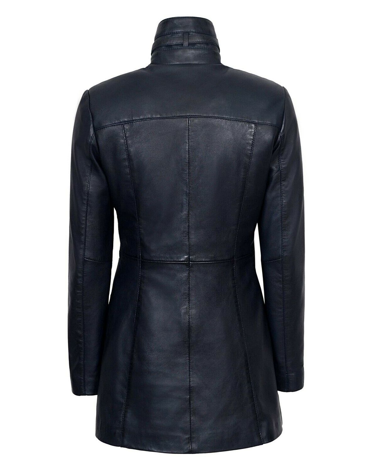 Womens Gothic Style Mid Length Real Sheepskin Leather Coat