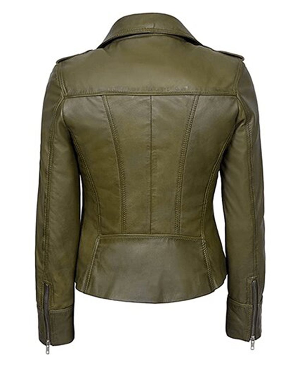 Womens Classic Olive Green Biker Leather Jacket