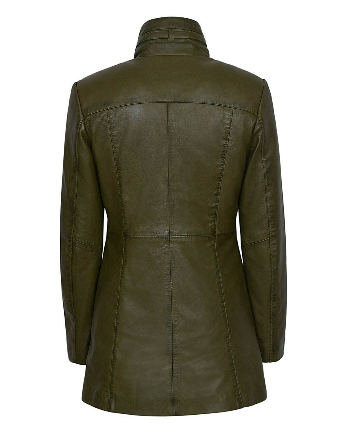 Womens Gothic Style Mid Length Real Sheepskin Leather Coat