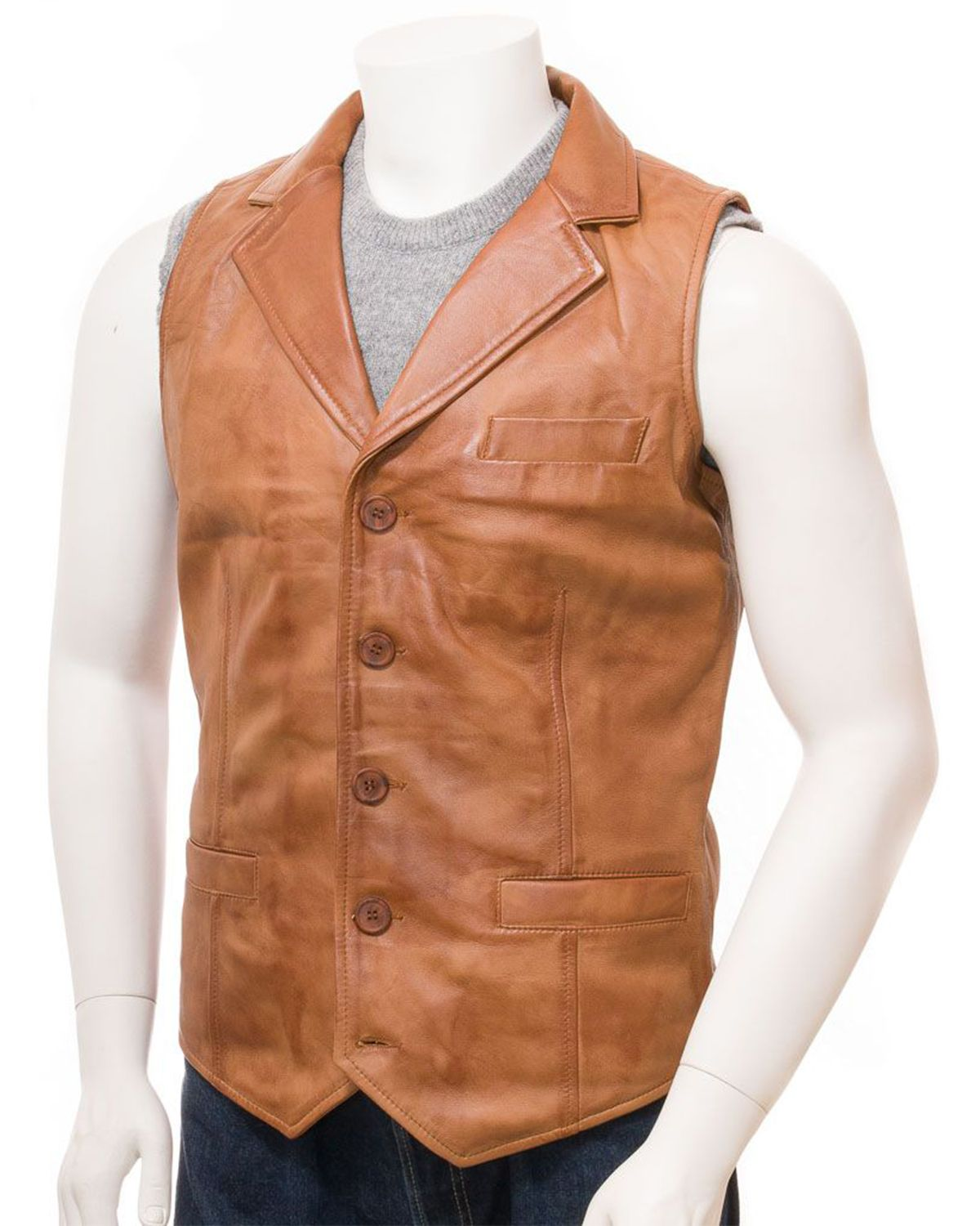Mens Distressed Genuine Sheepskin Leather Vest
