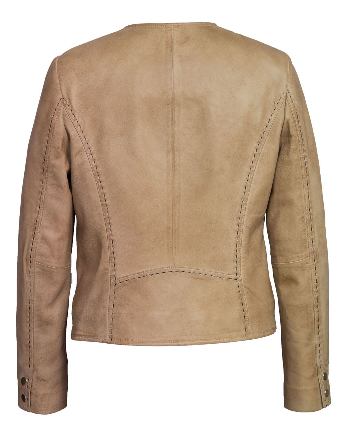 Womens  Sand Collarless Leather Jacket