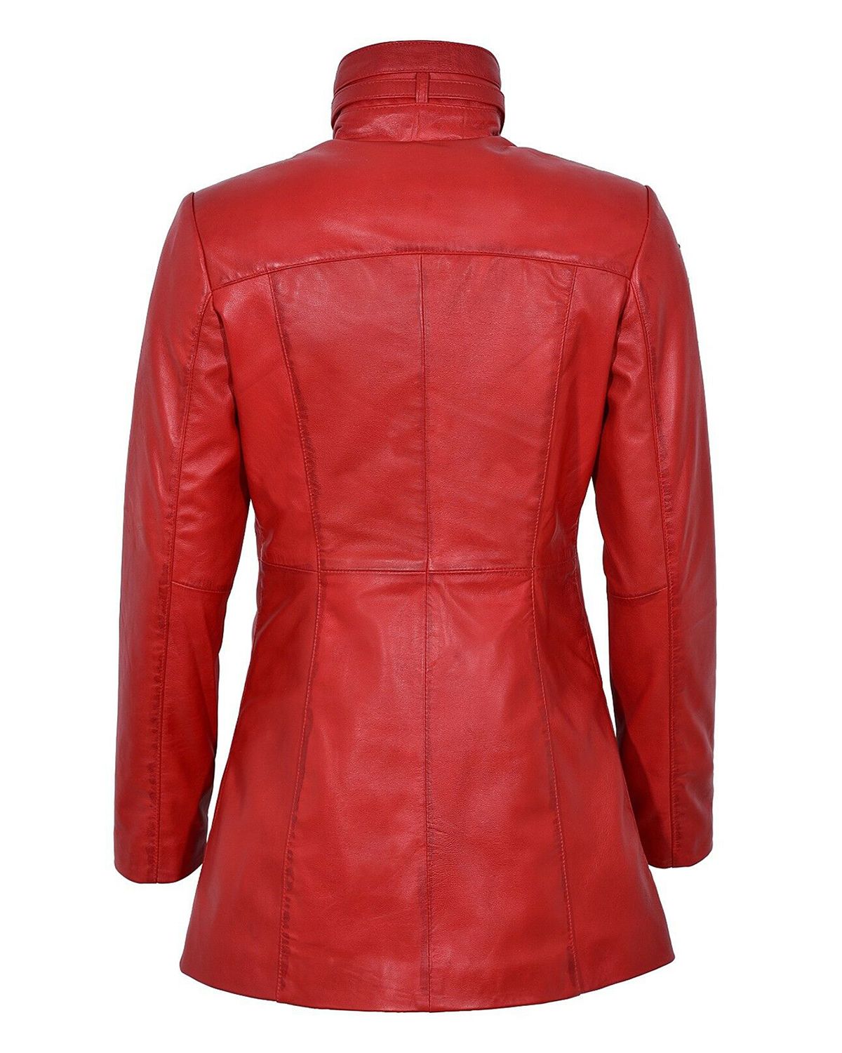 Womens Gothic Style Mid Length Real Sheepskin Leather Coat