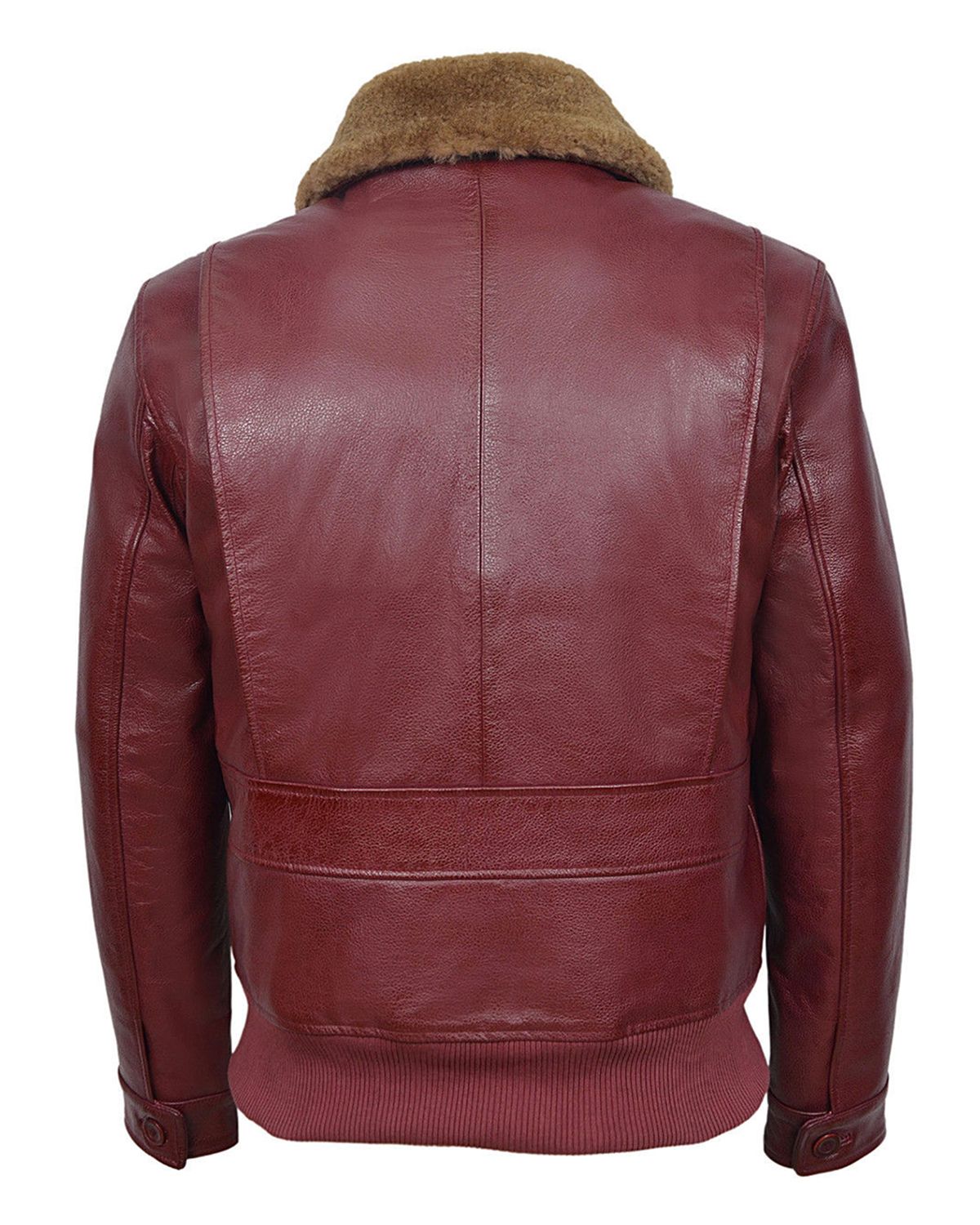 Mens Cherry Bomber Ginger Fur Collar Real Leather Jacket