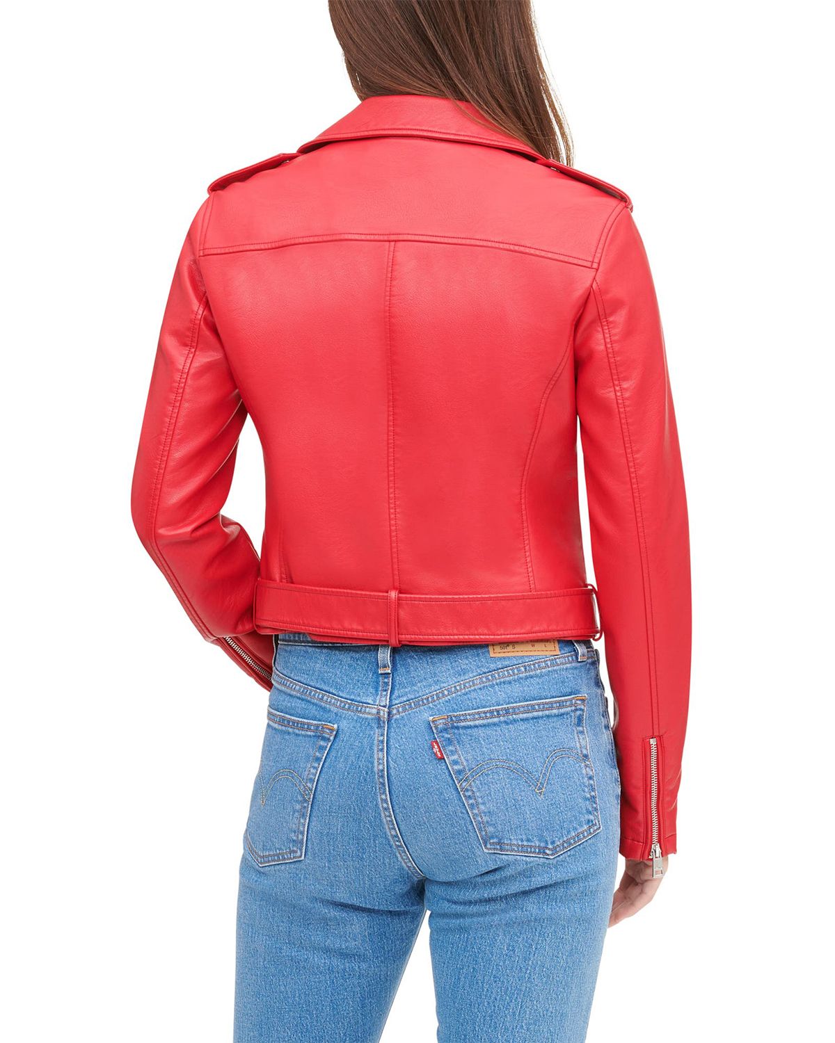 Womens Short Red Biker Leather Jacket