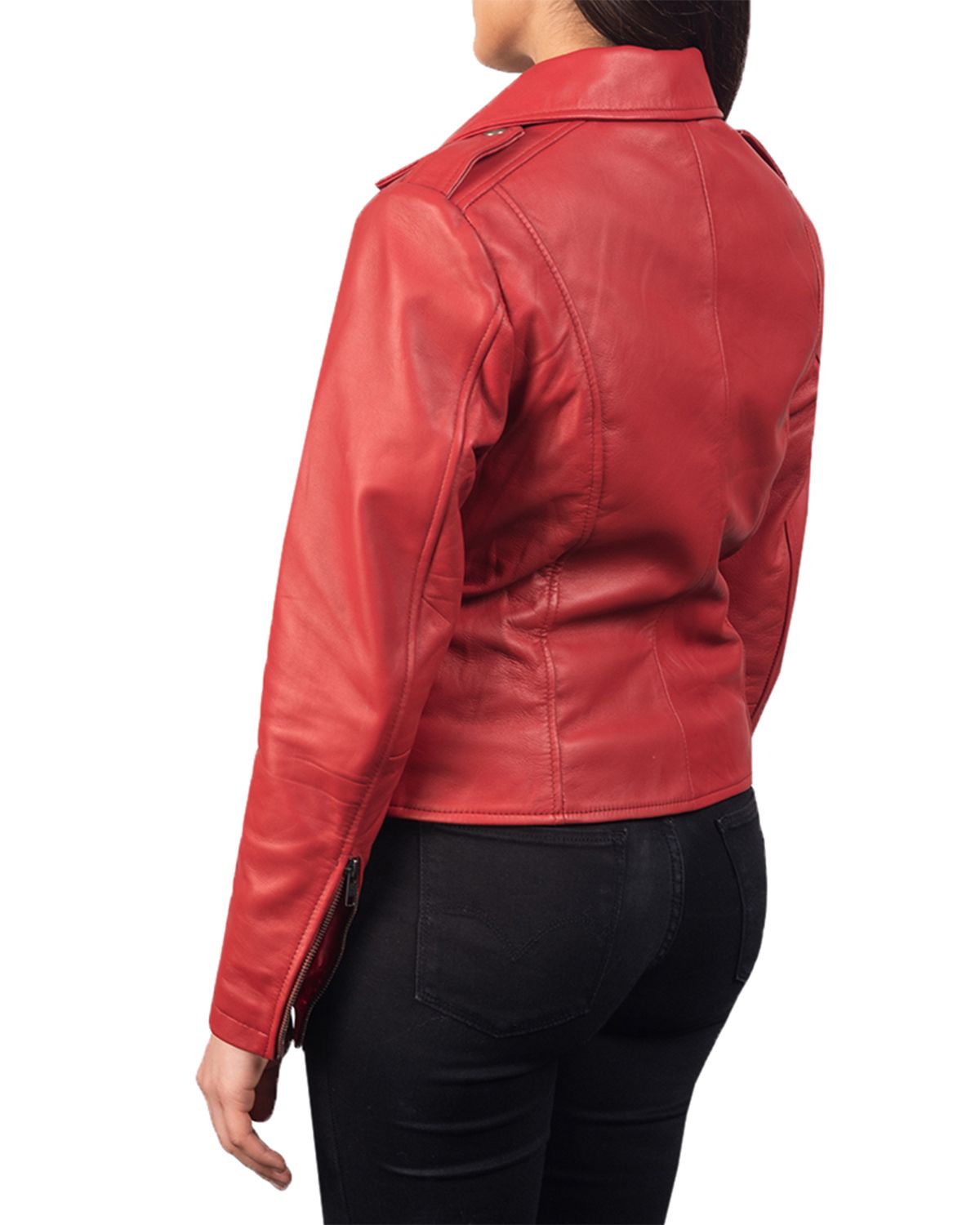 Womens Notch Collar Stylish Biker Leather Jacket