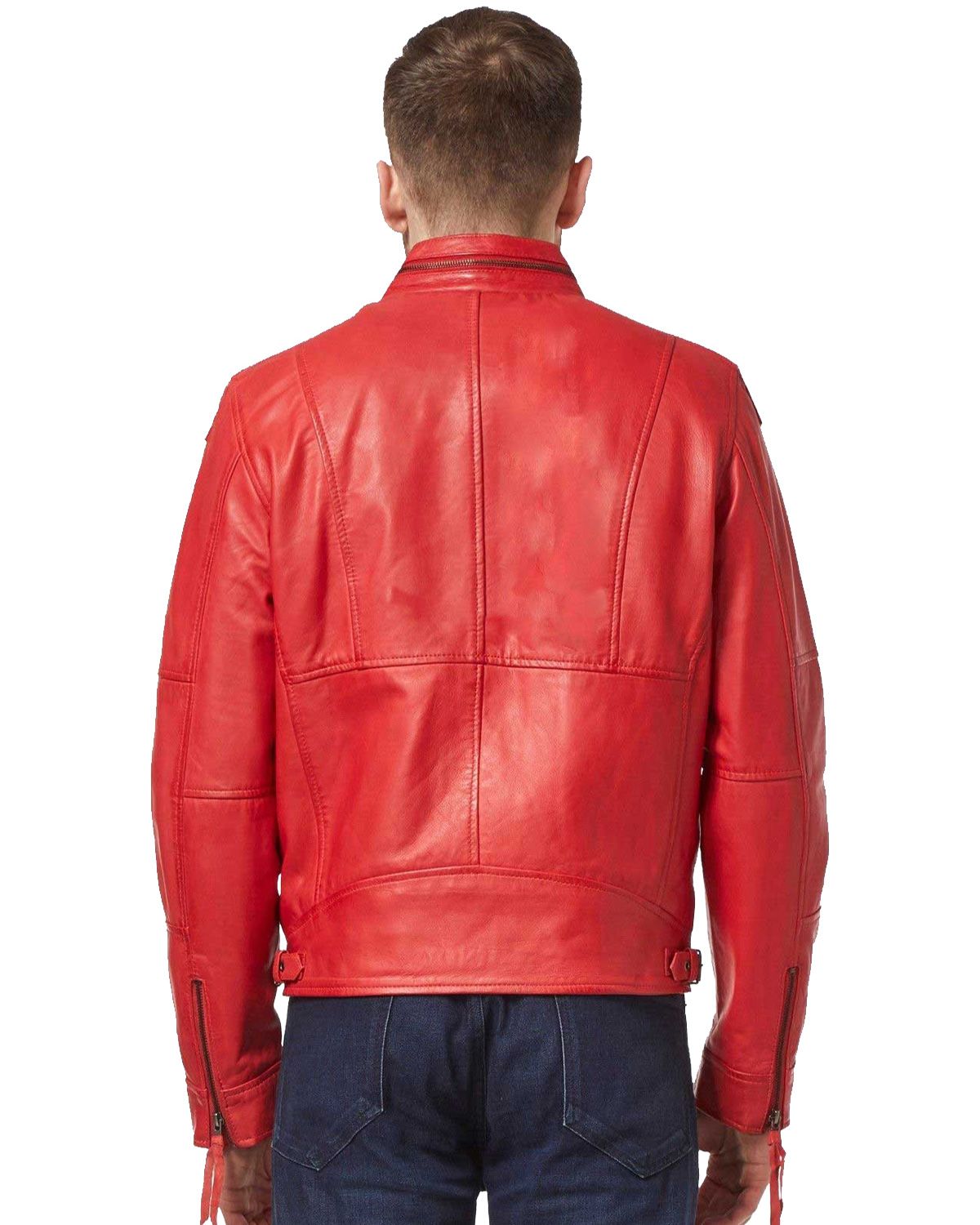 Mens Classic Stylish Red Biker Real Leather Jacket