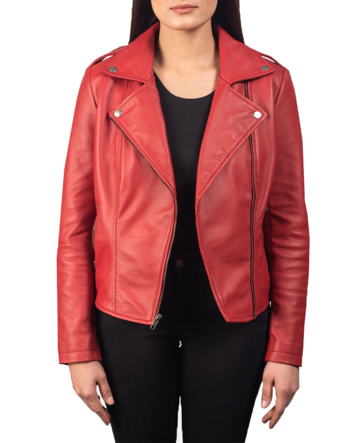 Womens Notch Collar Stylish Biker Leather Jacket