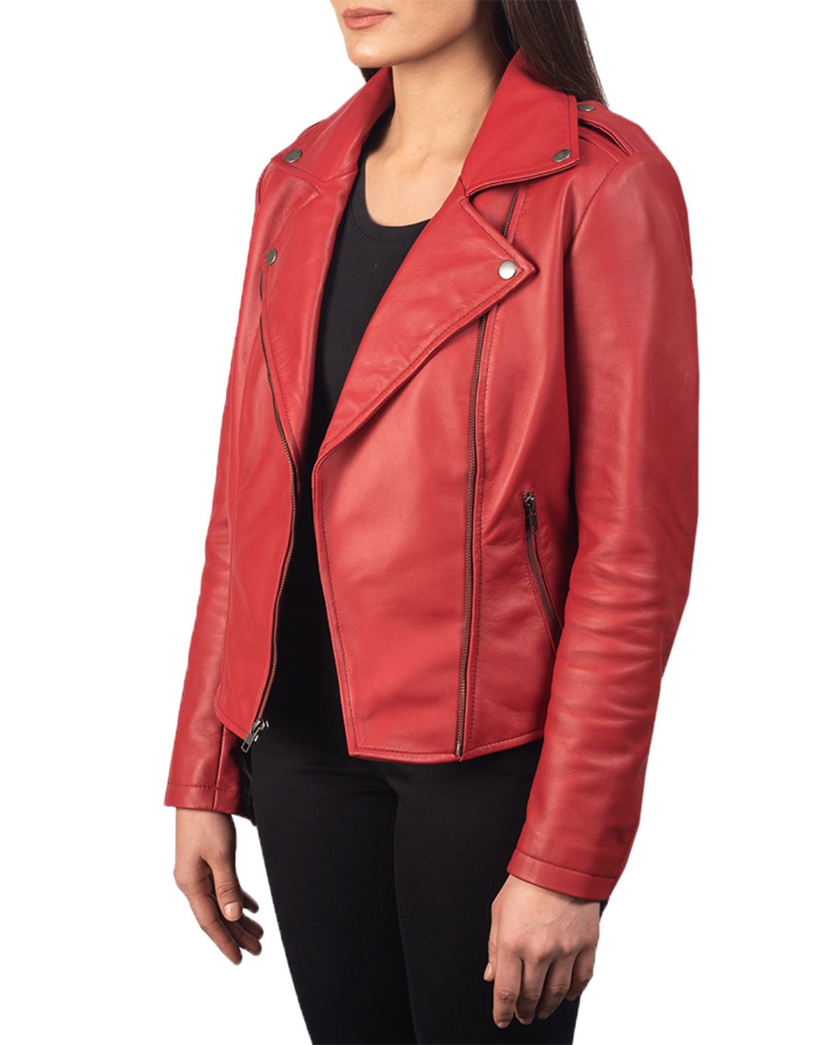 Womens Notch Collar Stylish Biker Leather Jacket