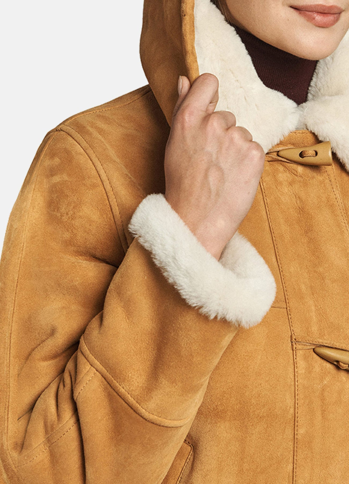 Womens Tan Shearling Leather Coat