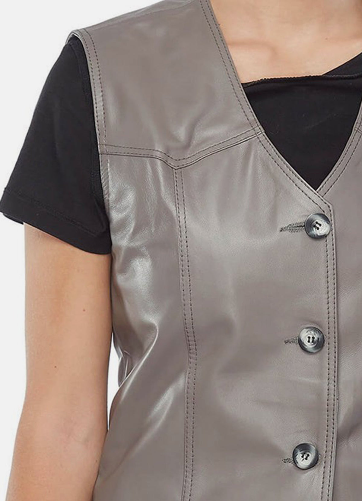 Womens olid Grey Biker Leather Vest