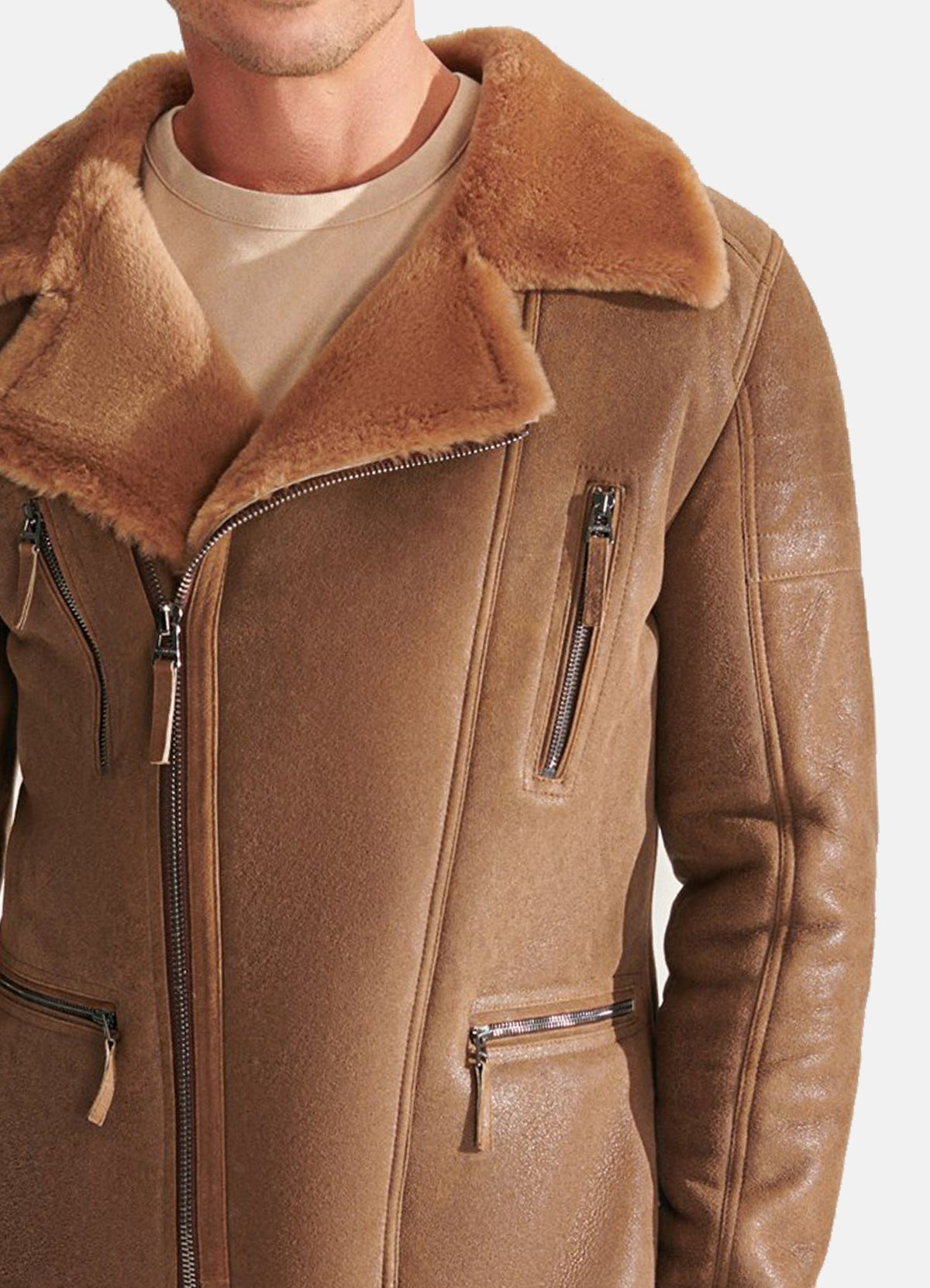 Mens oft Tan Shearling Leather Jacket