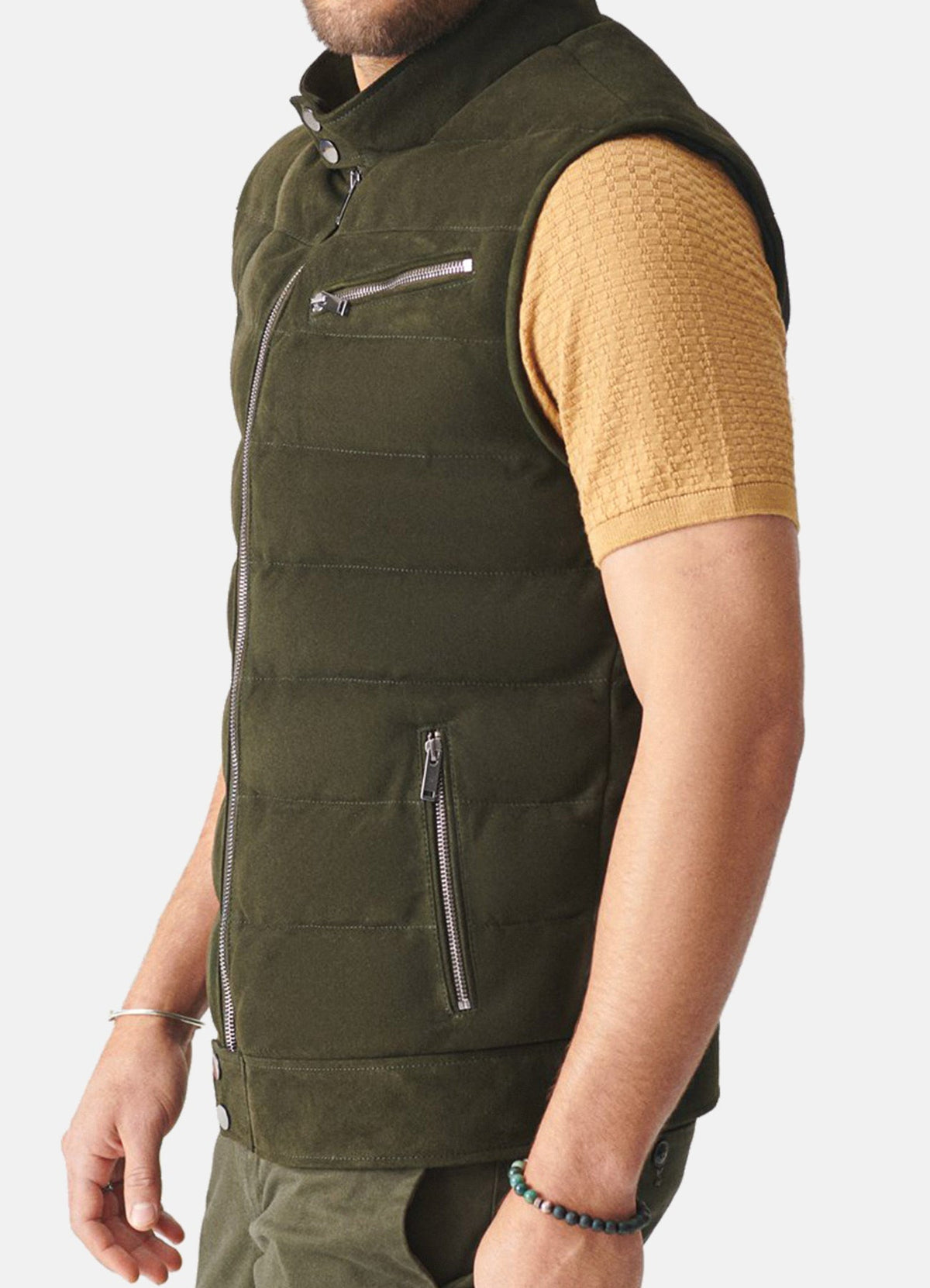 Mens eaweed Green Suede Leather Vest