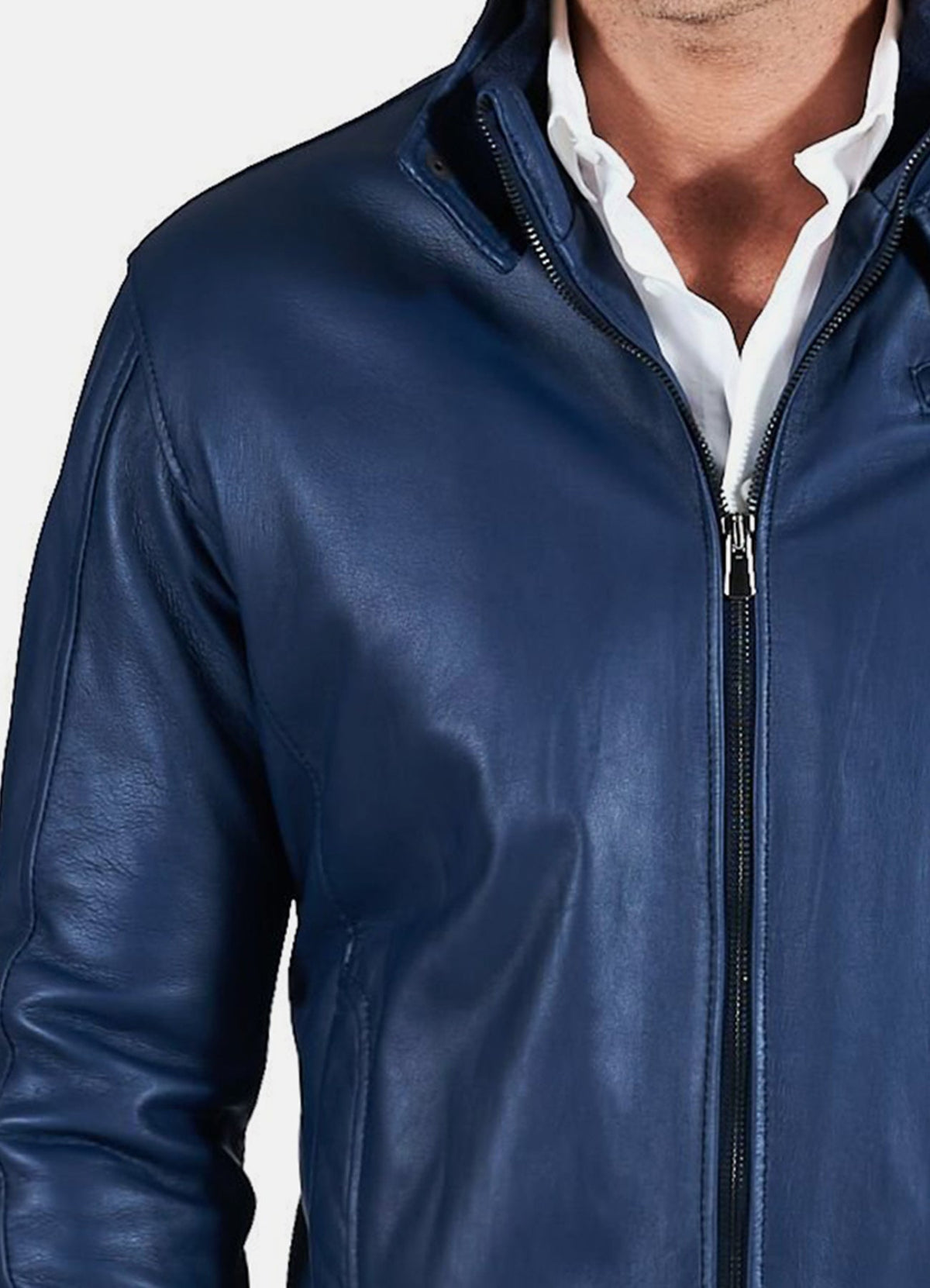 Mens hiny Blue Bomber Leather Jacket