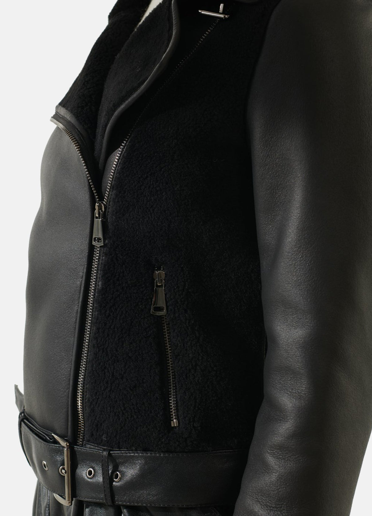 Womens hiny Black Shearling Leather Jacket