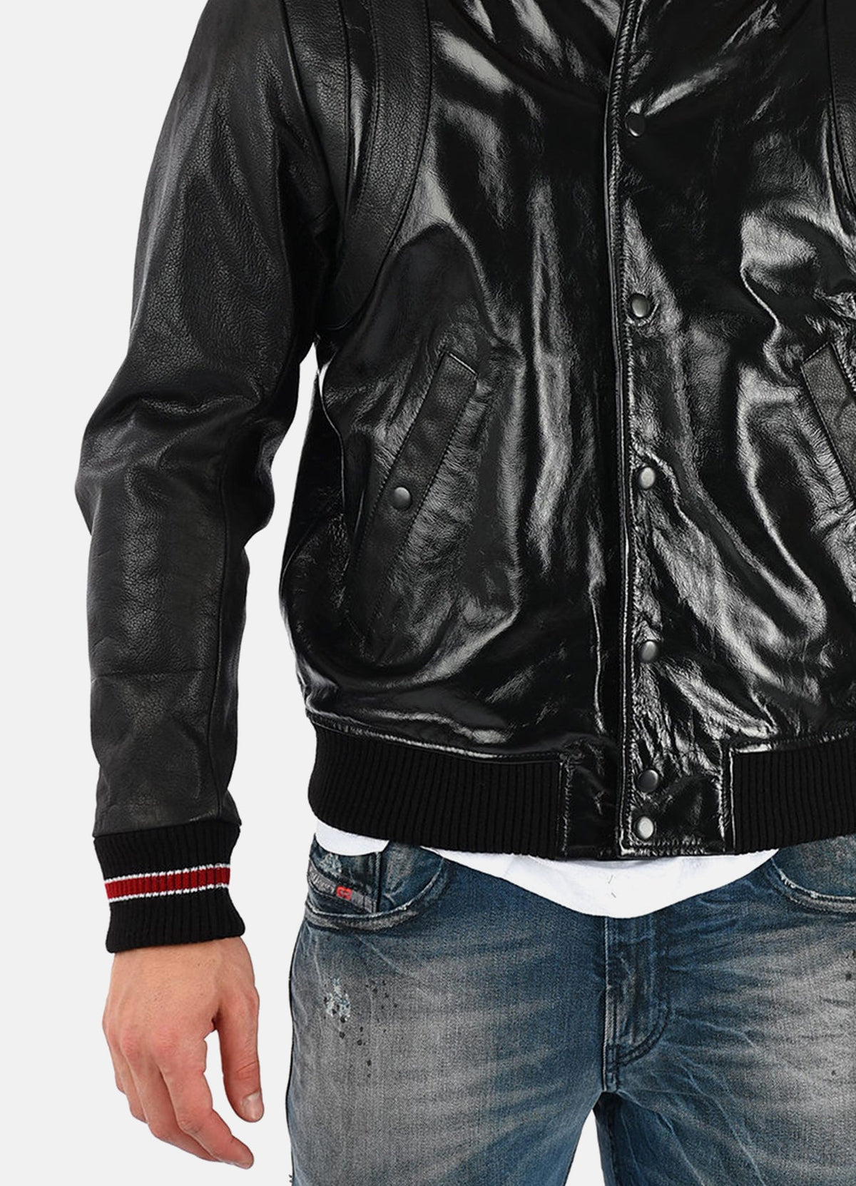 Mens hiny Black Varsity Leather Jacket
