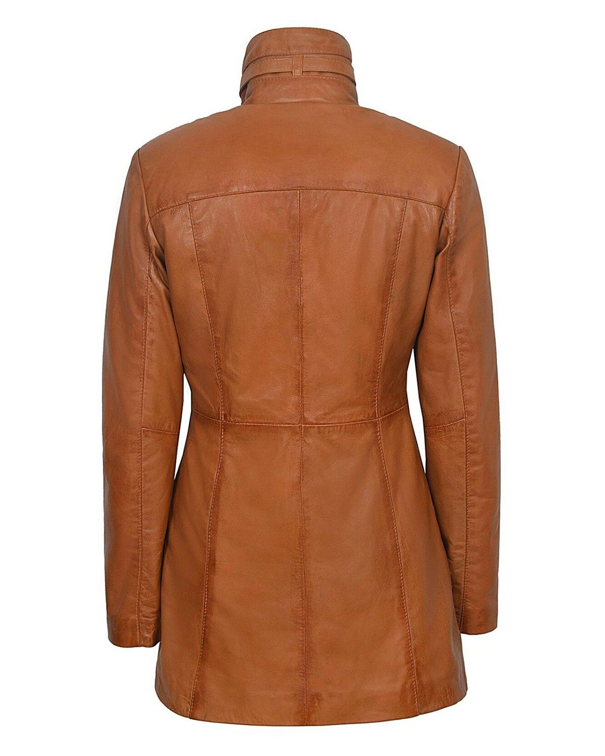 Womens Gothic Style Mid Length Real Sheepskin Leather Coat