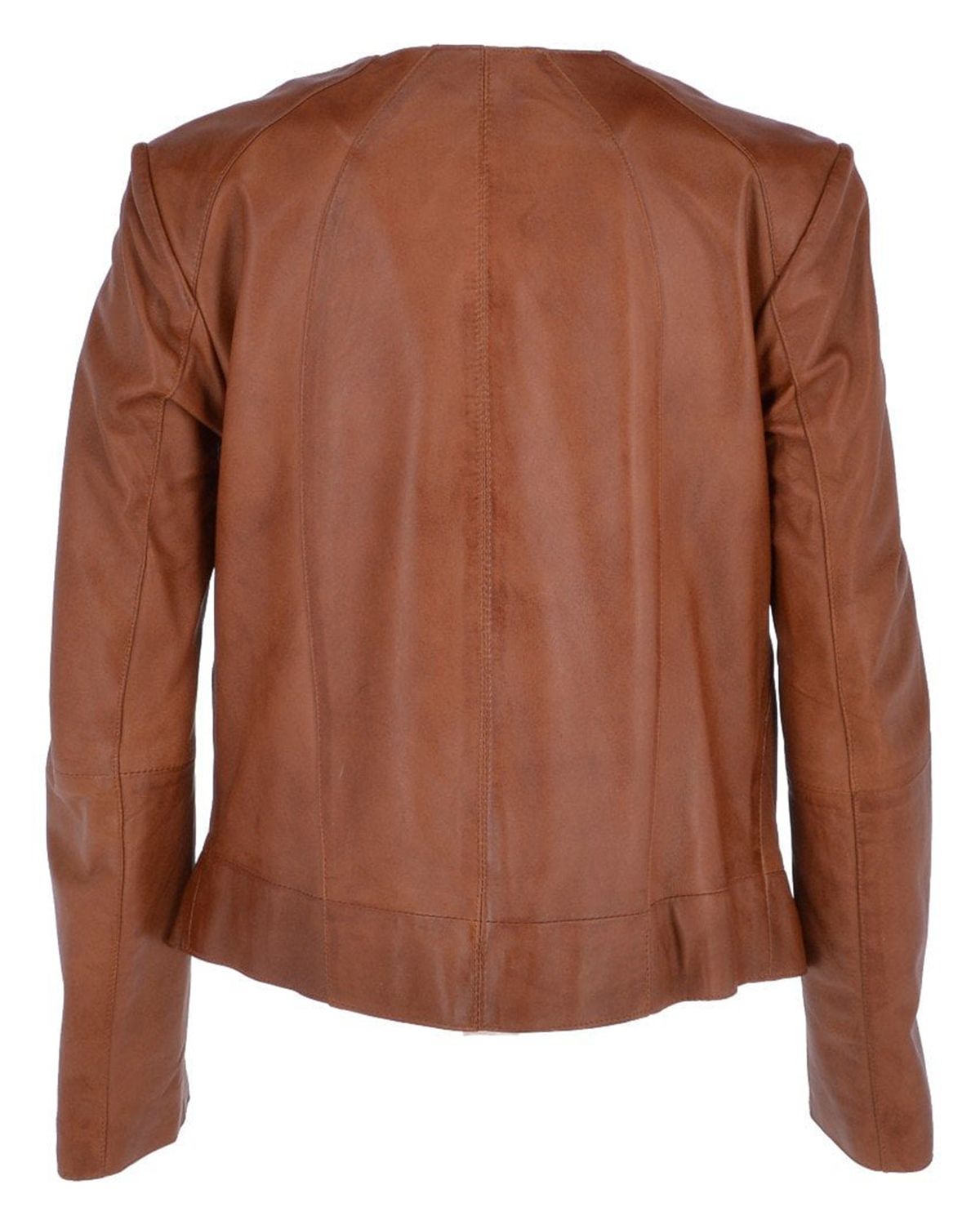 Womens Stylish Collarless Genuine Sheepskin Leather Jacket